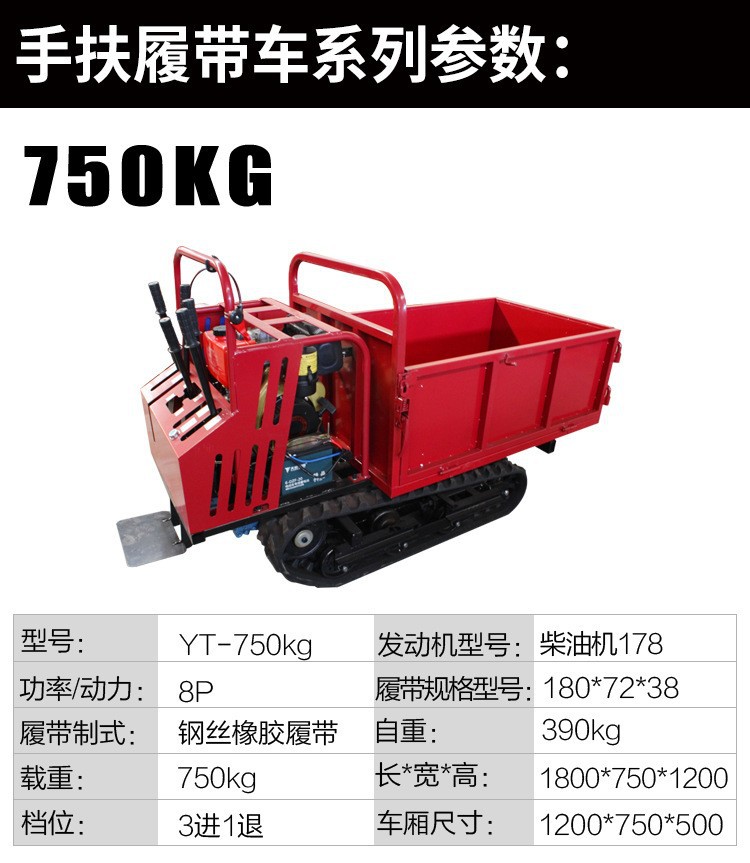 Crawler type transport vehicle with all terrain self dumping ability, small climbing crawler vehicle on muddy road sections in Hushan District