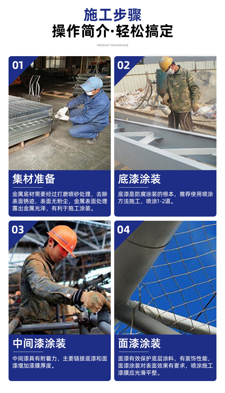 Epoxy anti-static and anti-corrosion topcoat for metal equipment and steel structure surface of storage tanks. Oil resistant and anti-static coatings can be customized