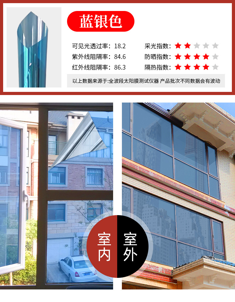 Sunshade and thermal insulation film, sunscreen, opaque glass sticker, solar film wholesale factory, sunshade and sunscreen film, unidirectional reflection