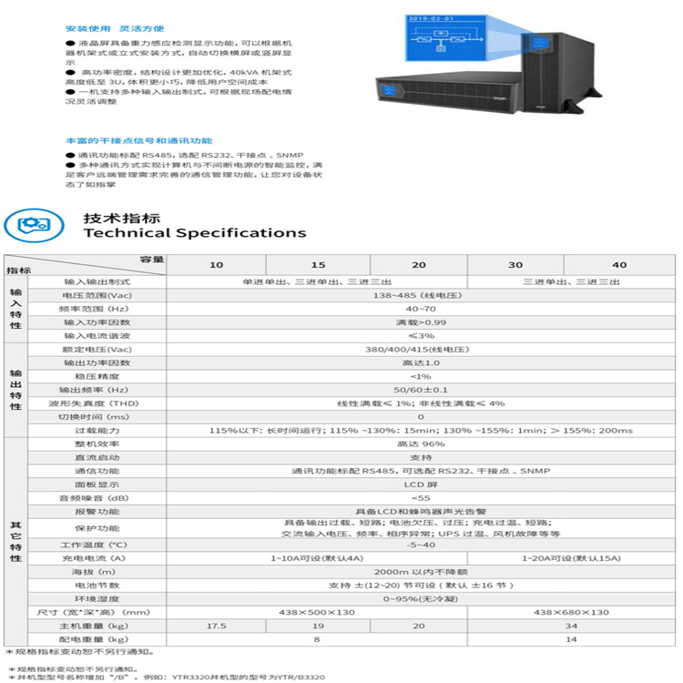 List of Batteries for Configuration of YTR3340-J 40KVA Delay Time for Kehua Rack UPS Power Supply