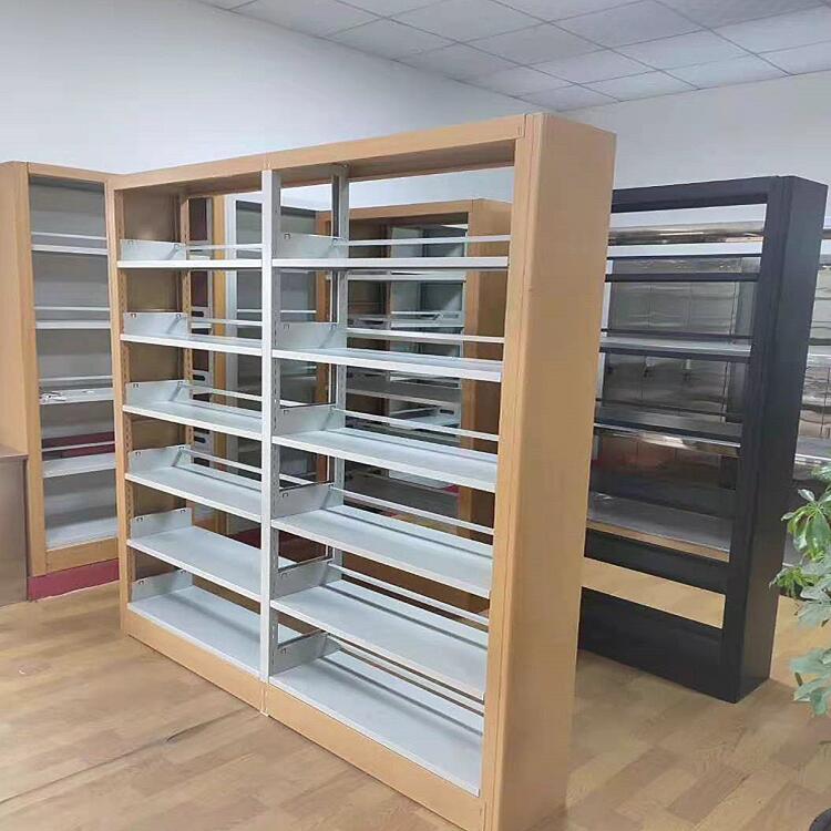 Customized wood grain transfer printing storage rack for school library bookshelves, detachable installation, Jieshun