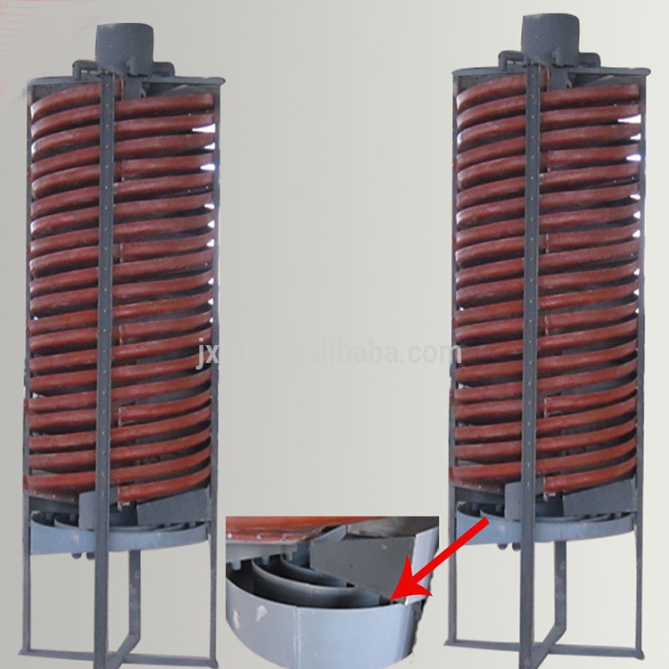 For the re selection of zircon gemstone beneficiation chutes, the unpowered 1500 spiral chute is made of wear-resistant and corrosion-resistant fiberglass material