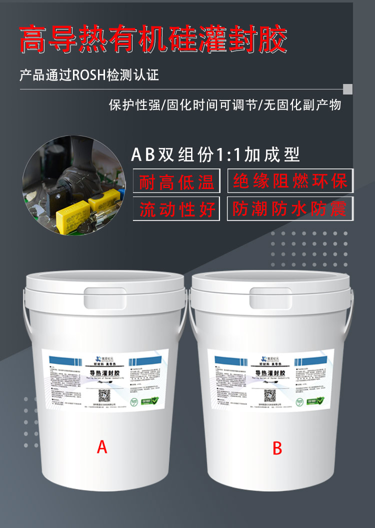 Thermal conductive potting adhesive for power circuits, lithium battery packaging, bonding metal, rubber, ceramic, fiber