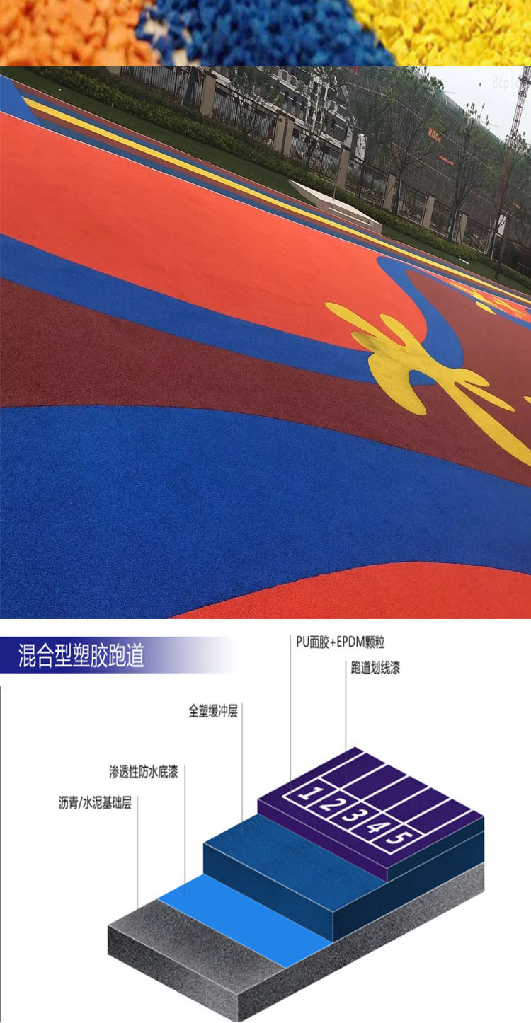 Supply of mixed breathable silicone PU plastic particles EPDM, a professional manufacturer of green and environmentally friendly sports facilities