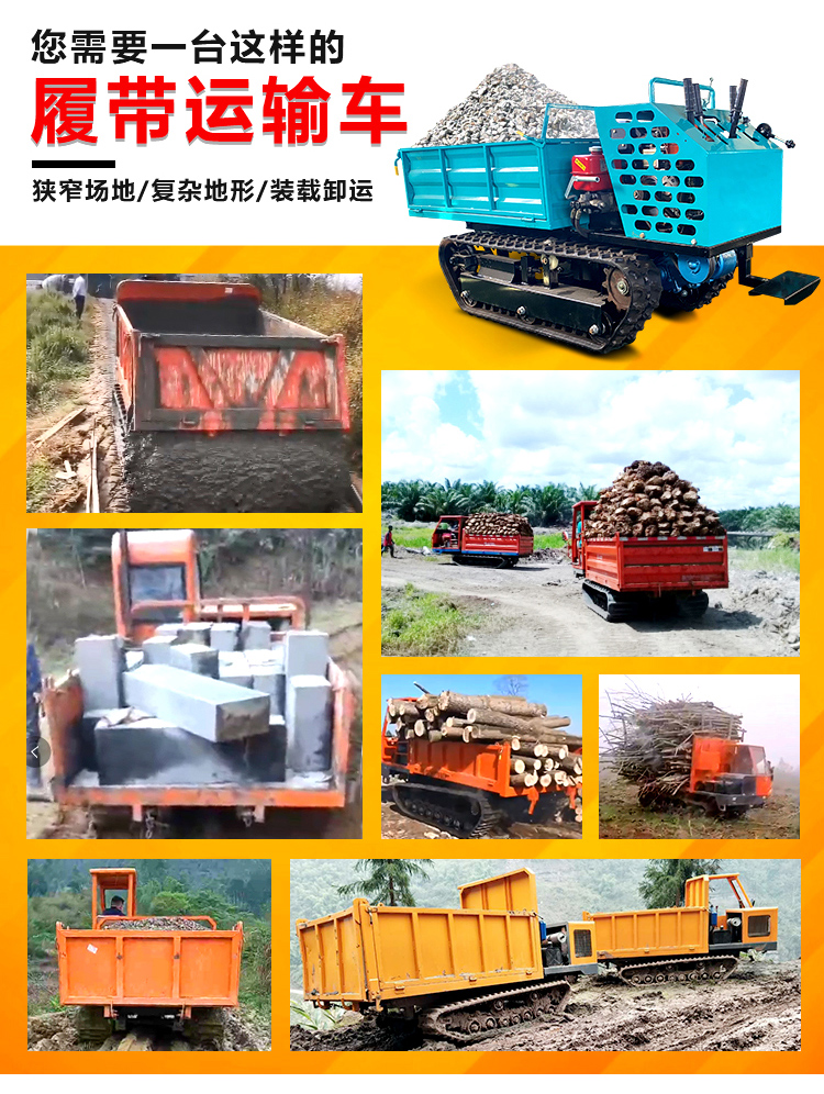 Paddy Field Crawler Transporter 3 Ton Sibu High Power Crawler Dump Mountaineering Cart Customized