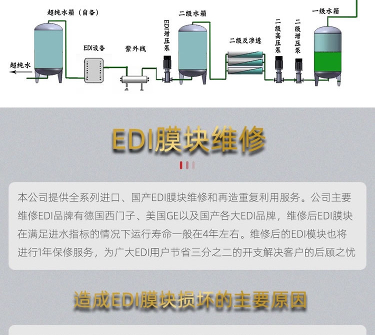 Maintenance of membrane stack of Clarison Ultrapure water EDI module direct drinking post deionization filtration two-stage reverse osmosis equipment