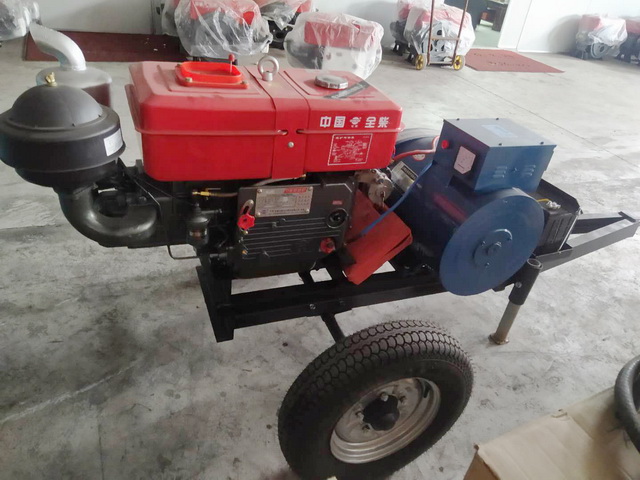 10Kw, 15Kw, 20KW, 24Kw small all diesel single cylinder water-cooled mobile trailer generator set 380V