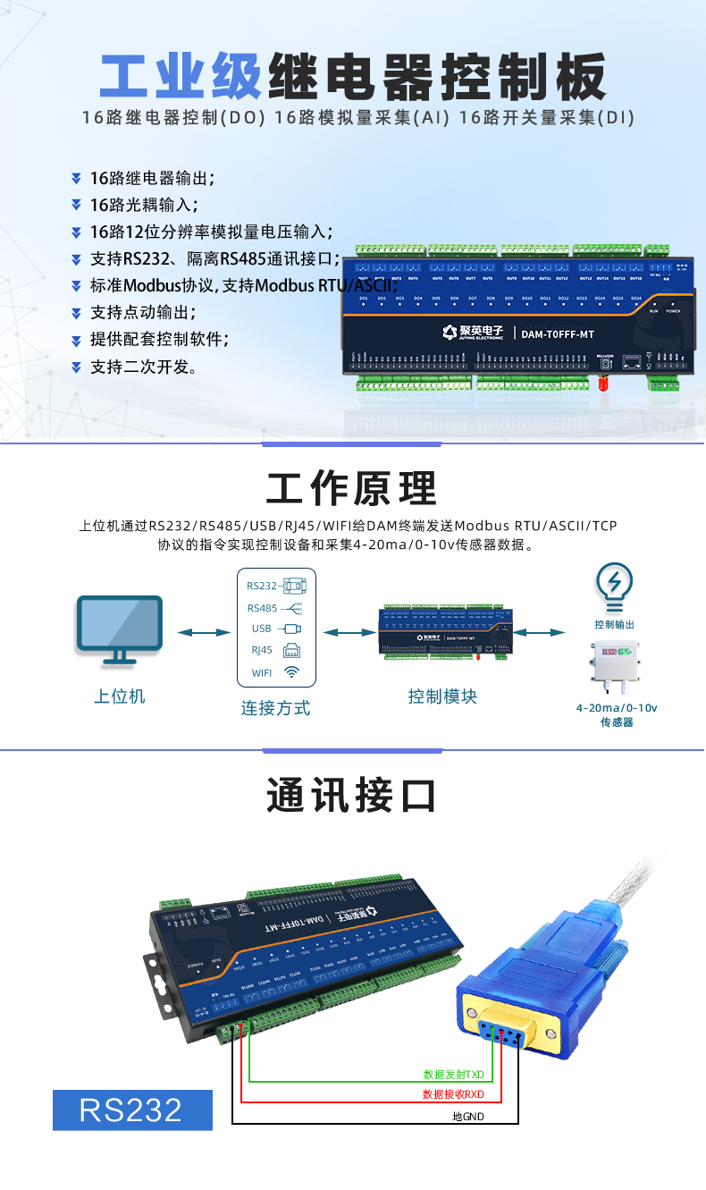 DAM0FFF-MT switch value acquisition output device analog input 16 channels intelligent water pump motor light remote control