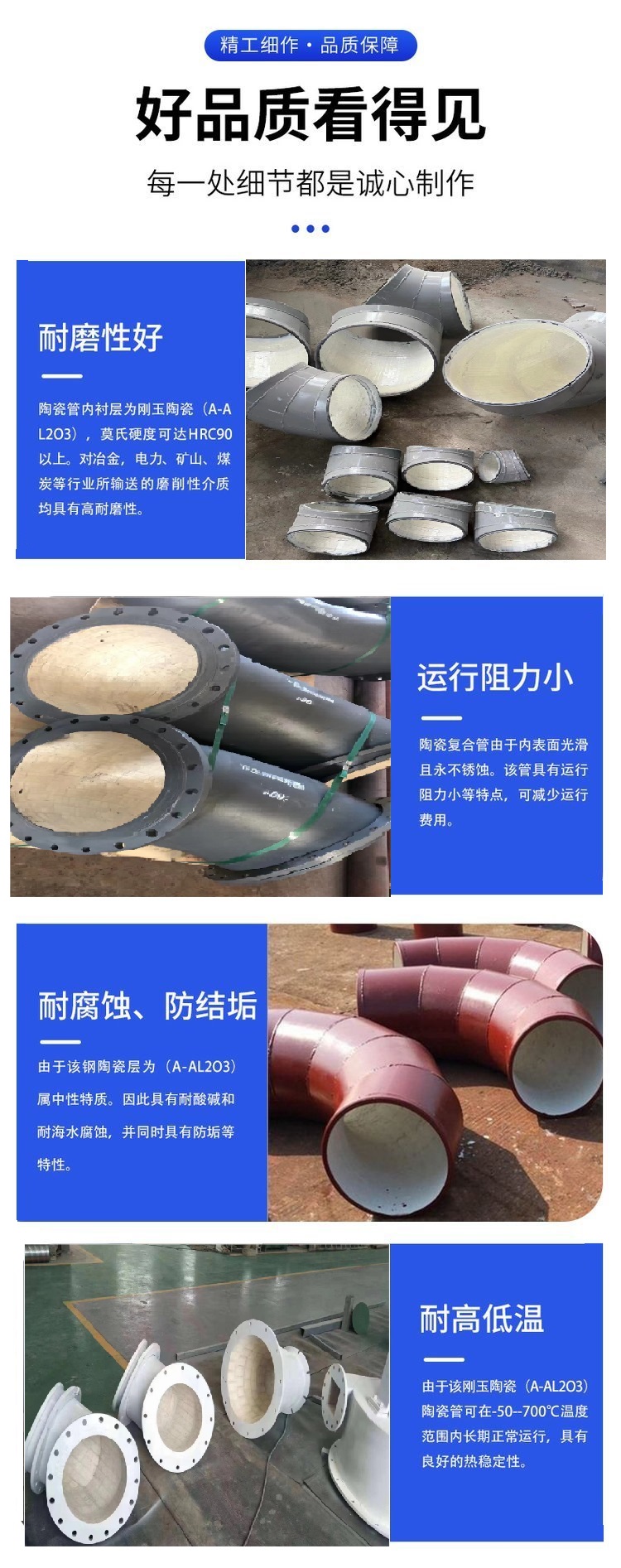 Ceramic composite wear-resistant steel pipe, cast steel wear-resistant pipe, ceramic lined anti-corrosion pipe