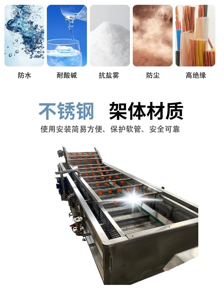 Grape bubble cleaning machine, plum high-pressure spray cleaning equipment, okra vegetable washing machine