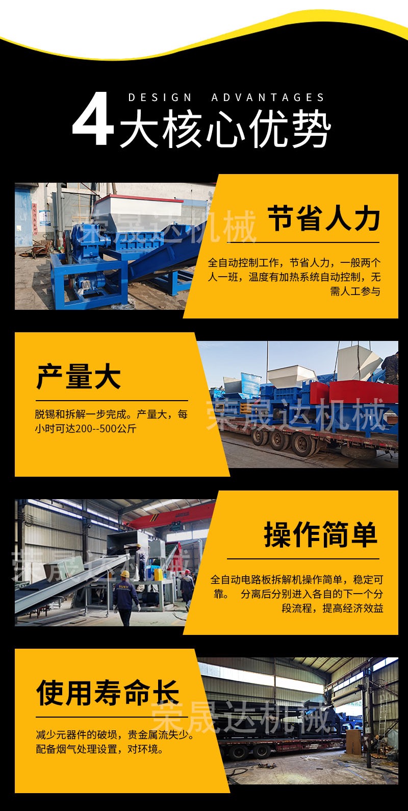 Dismantling equipment for waste household appliances Dismantling refrigerators, waste air conditioners, washing machines Separation, vertical crushing, on-site testing machine