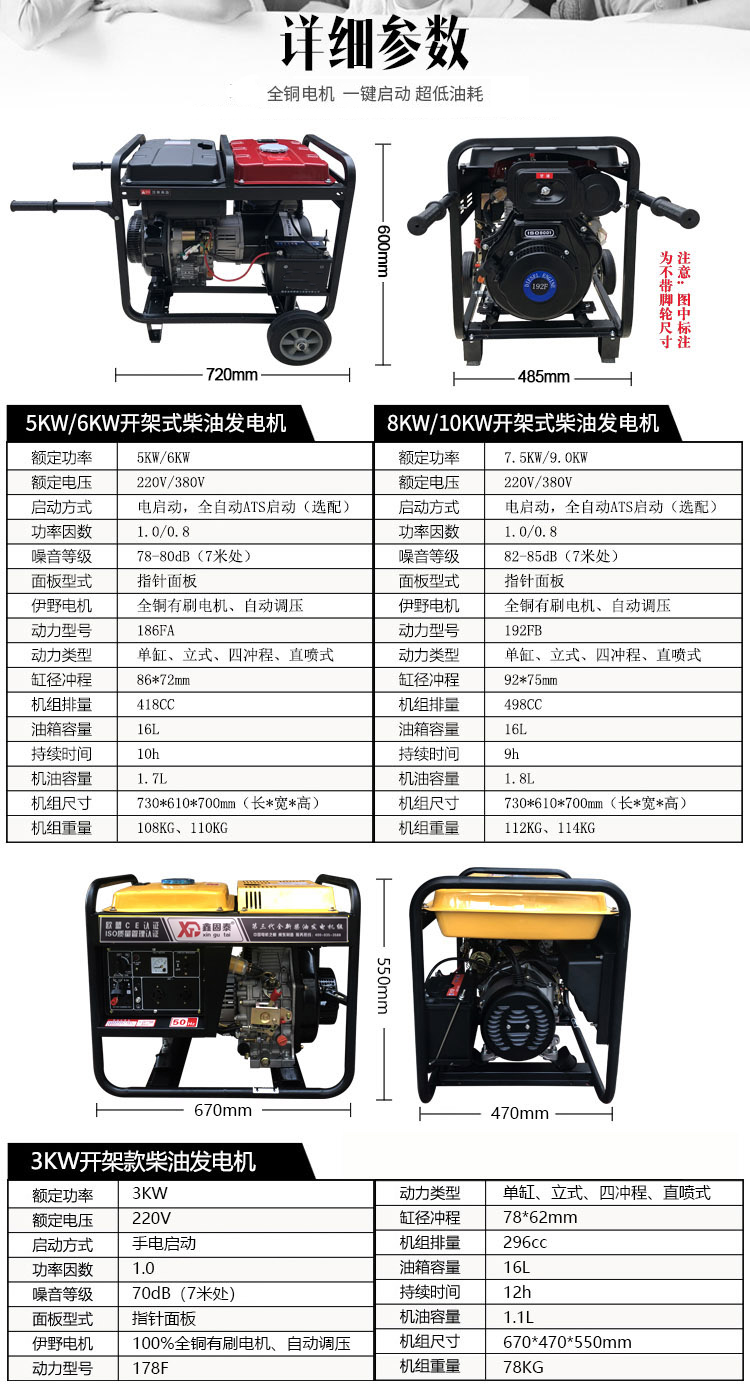 3-15KW diesel engine all copper motor supports customized small single-phase 3/5/6/8Kw three-phase 380V micro