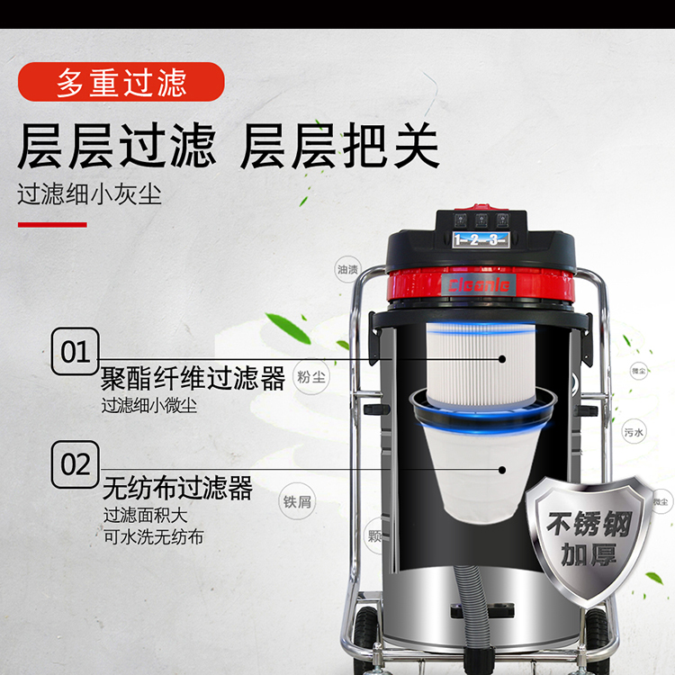 Hand pushed industrial vacuum cleaner, Jielemei GS-3078PA factory workshop warehouse, dry and wet dual purpose vacuum suction machine