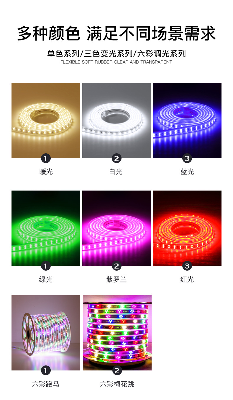 LED light with 2835 patch waterproof high-voltage colorful variable light outdoor lighting 220V light engineering outdoor LED