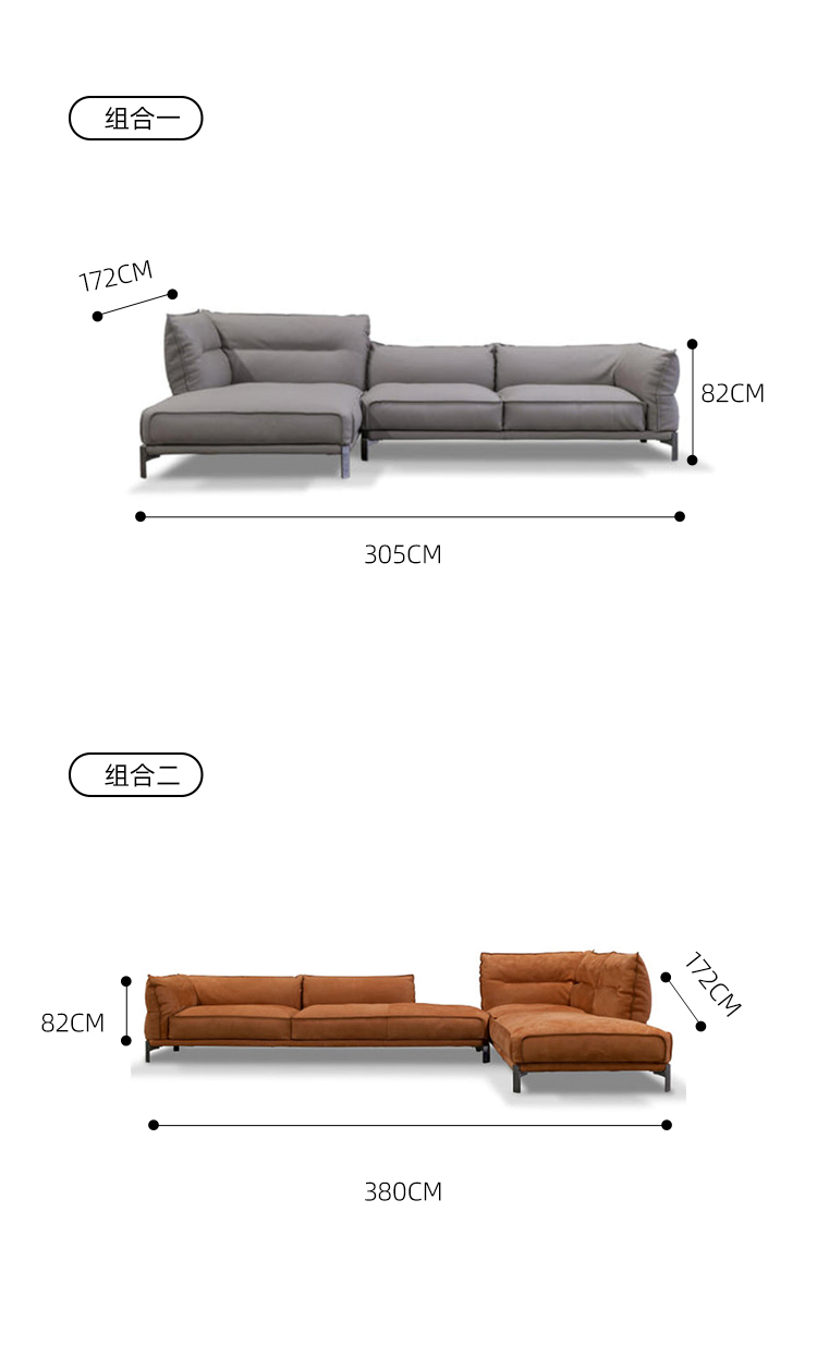 Guchi Furniture Italian Minimalist Head Layer Cowhide Size Unit Living Room Corner Fabric Combination Sofa Villa