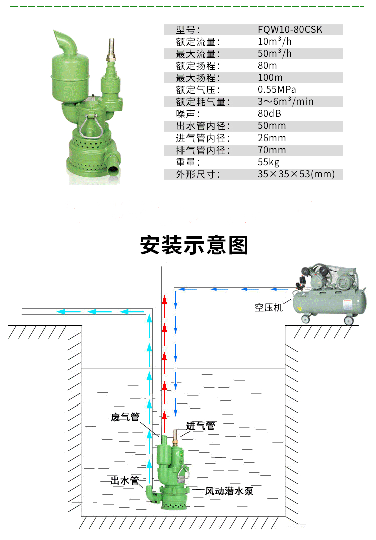 Professional manufacturers sell pneumatic turbine Submersible pump with good faith and stable sales performance