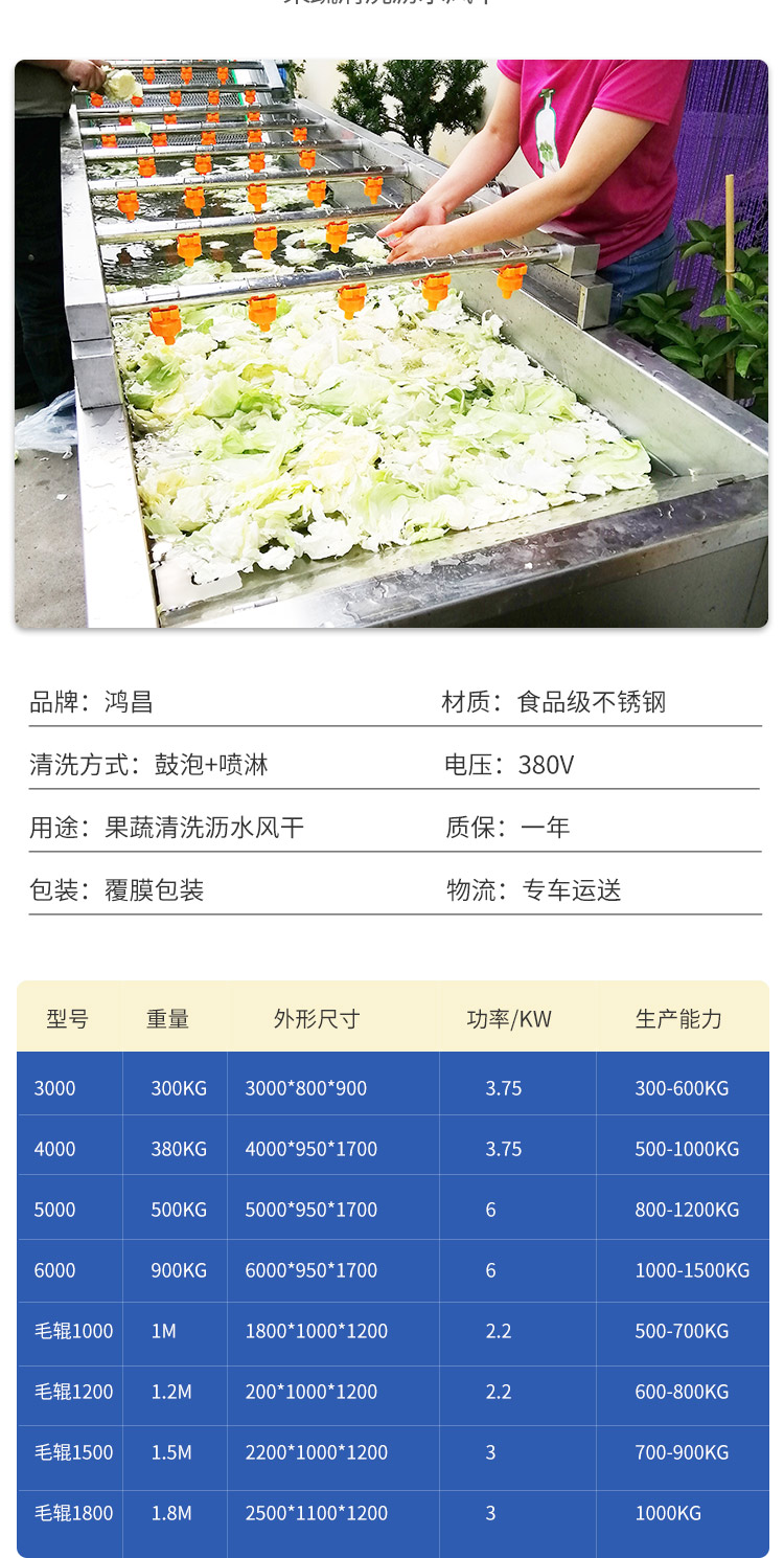 Seafood cleaning Hongchang manufacturer's food grade brush peeling and cleaning equipment Potato type roller cleaning machine