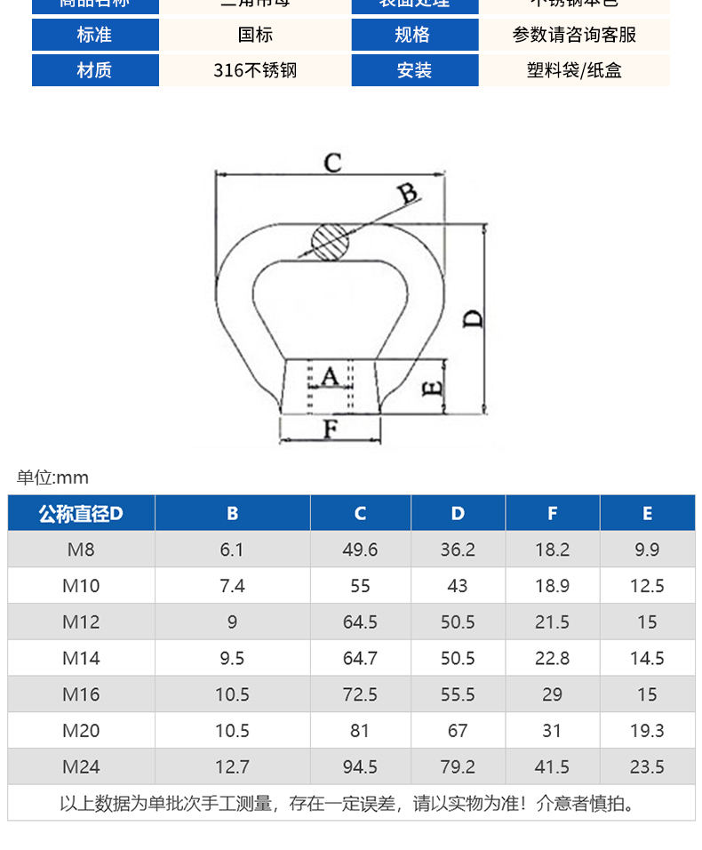 Hanging Ring Triangle Hand Screw Ring Nut Nut Stainless Steel 304 316 Carbon Steel Alloy Steel Drawing Processing Customization