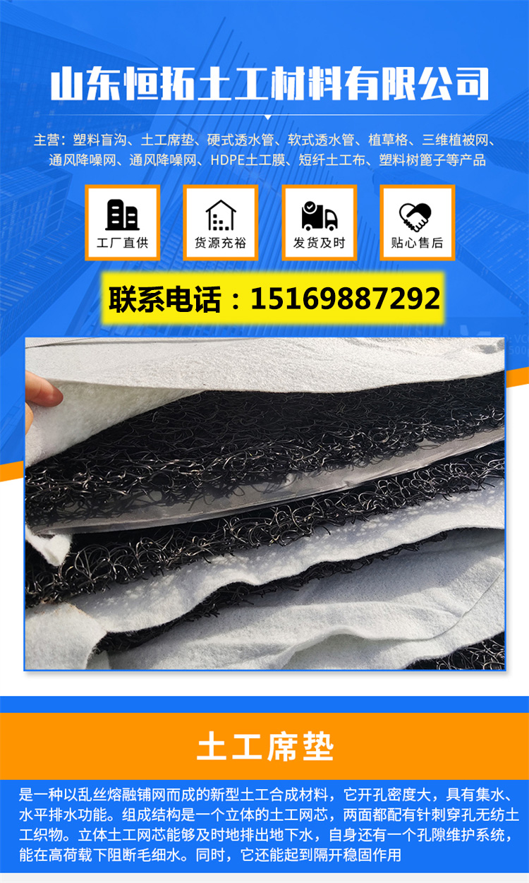 PFF integrated composite inverted filter layer, RCP permeable drainage sheet, disordered wire mesh interwoven drainage board, geotextile mat, and constant expansion