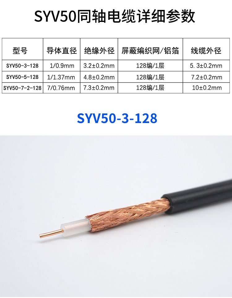 Syv50-3 coaxial cable, RF cable, double-layer shielded network, oxygen free copper signal amplifier cable, feeder