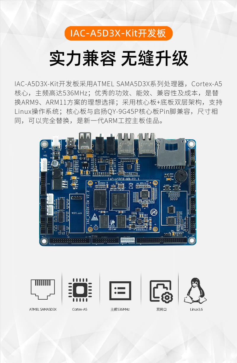 Atmel a5d3x Cortex-a5 Linux Embedded System Dual Network Port Development Board