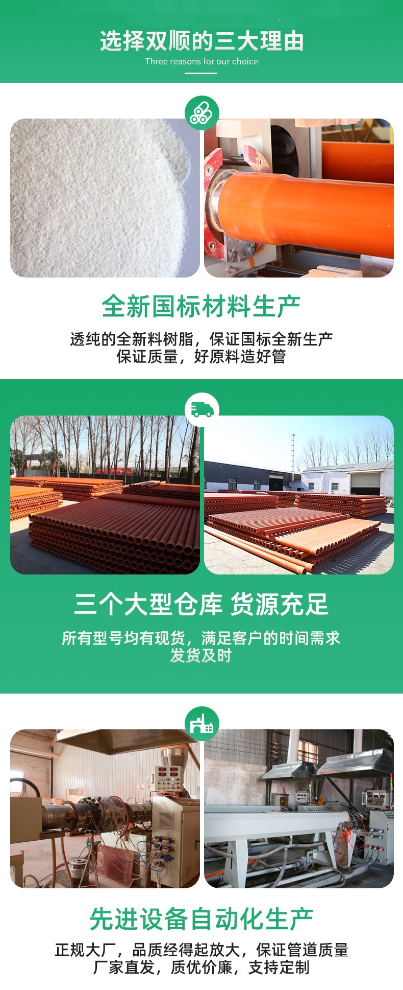 PVC power protection pipe weak current lighting threading pipe outdoor strong current buried pipe flame retardant and fire-resistant Xingtai customized