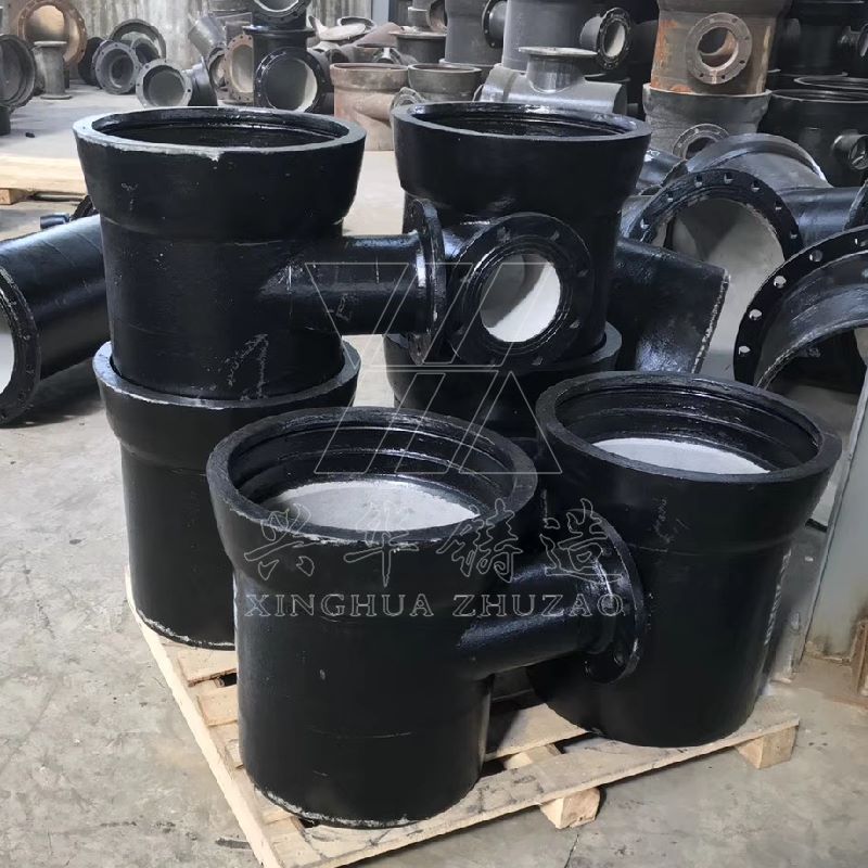 Cast iron socket single branch tee with cement ductile iron inner lining for water supply pipe fittings T-shaped interface rubber ring connection pipe fittings