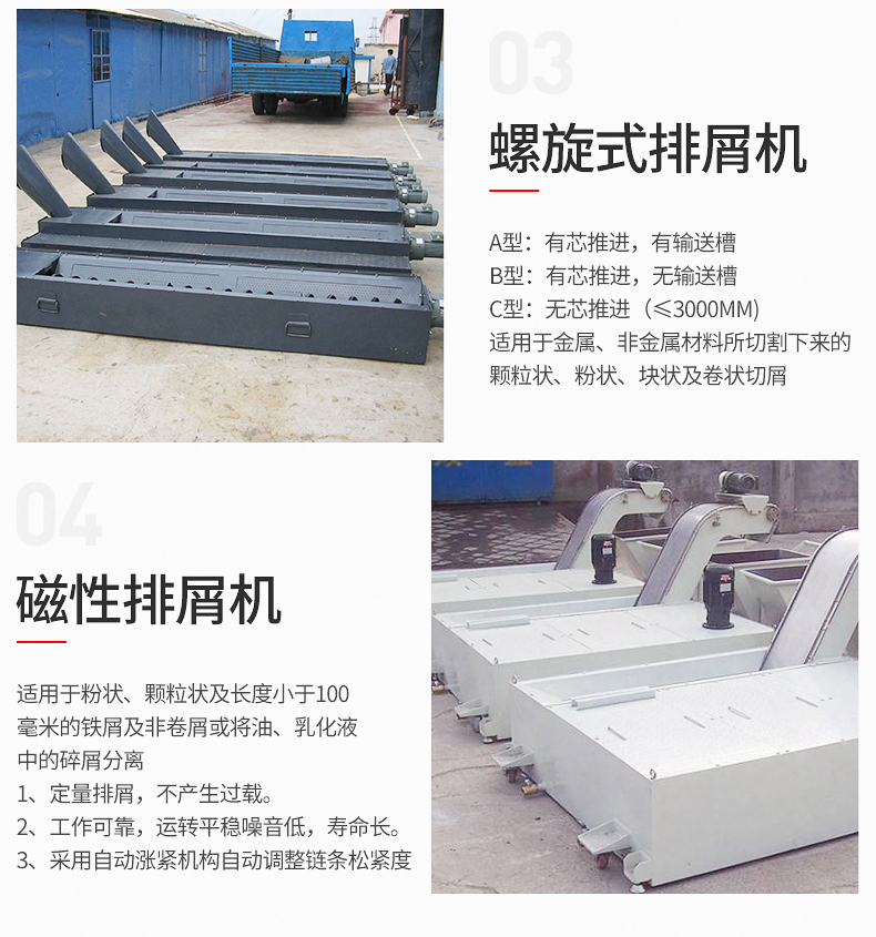 Machine tool chain plate spiral scraper type chip removal machine, customized for machining centers and lathes