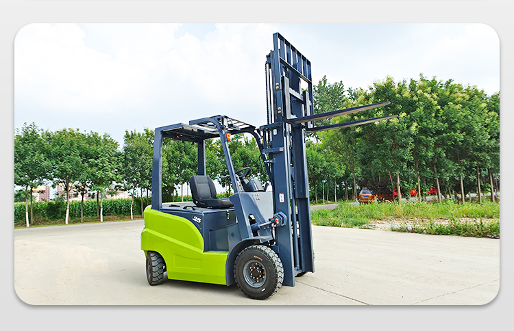 2 ton electric forklift, four wheel drive lithium battery warehouse handling and unloading, small electric stacking forklift