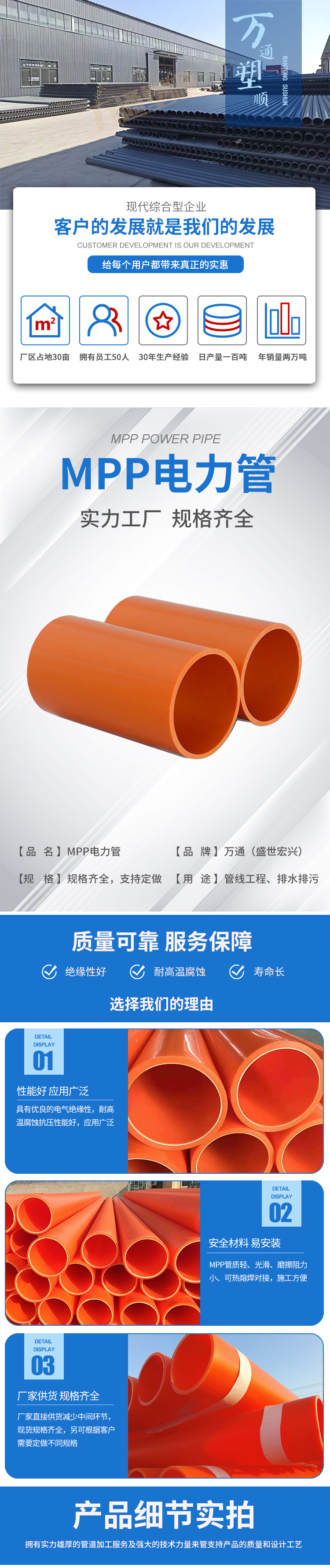 MPP power pipe, power cable protection pipe, power top pipe, Wantong plastic, and tough pipe wall