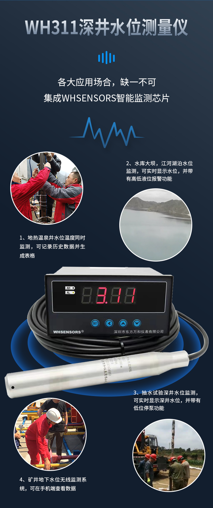 Deep well water level display device, groundwater level measuring instrument, hot spring geothermal water level monitoring and sensing instrument