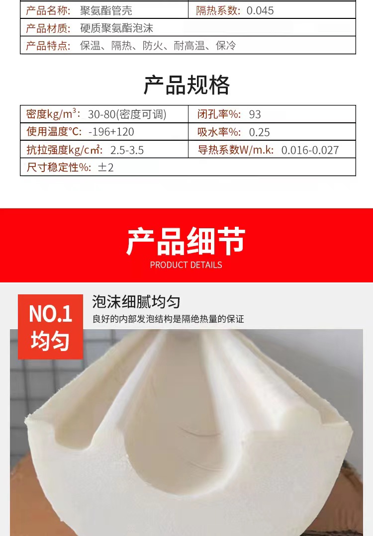 Various specifications and models of flame-retardant polyurethane pipe shell, frost resistant polyurethane pipe shell, curved tile shell