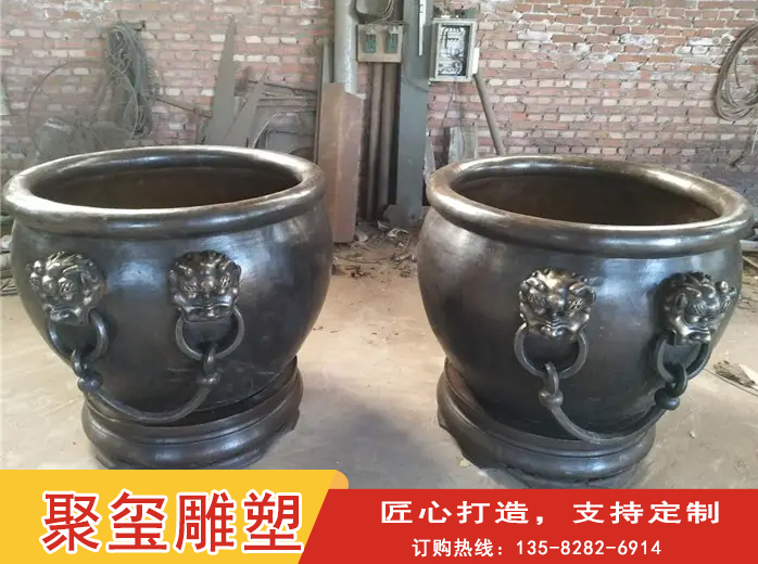 The Palace Museum's small copper cylinder, villa courtyard, feng shui pure copper cylinder, antique cast copper cast iron lotus large cylinder, Juxi