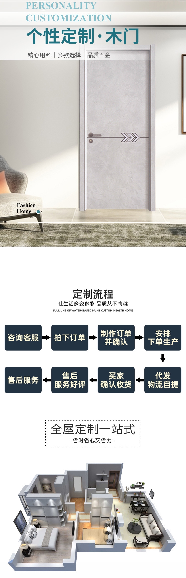 Fashionable and simple solid wood composite door, light luxury ecological door, office door, fast delivery