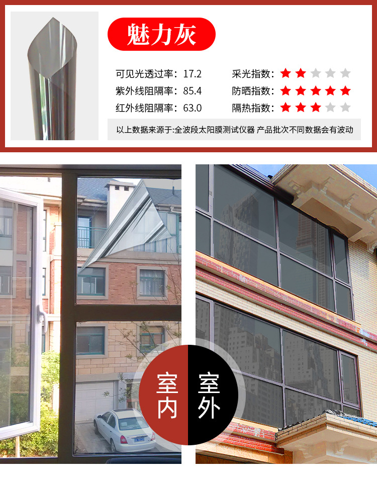 Sunshade and thermal insulation film, sunscreen, opaque glass sticker, solar film wholesale factory, sunshade and sunscreen film, unidirectional reflection