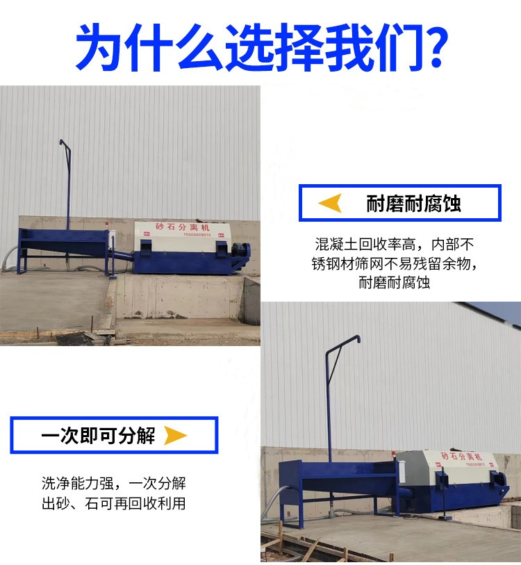 Left parking drum sand and gravel separator, right parking concrete mixing plant with zero discharge