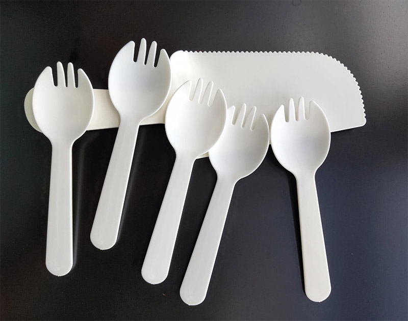 PLA degradable cake knife fork spoon set Disposable tableware four piece set custom dessert gift