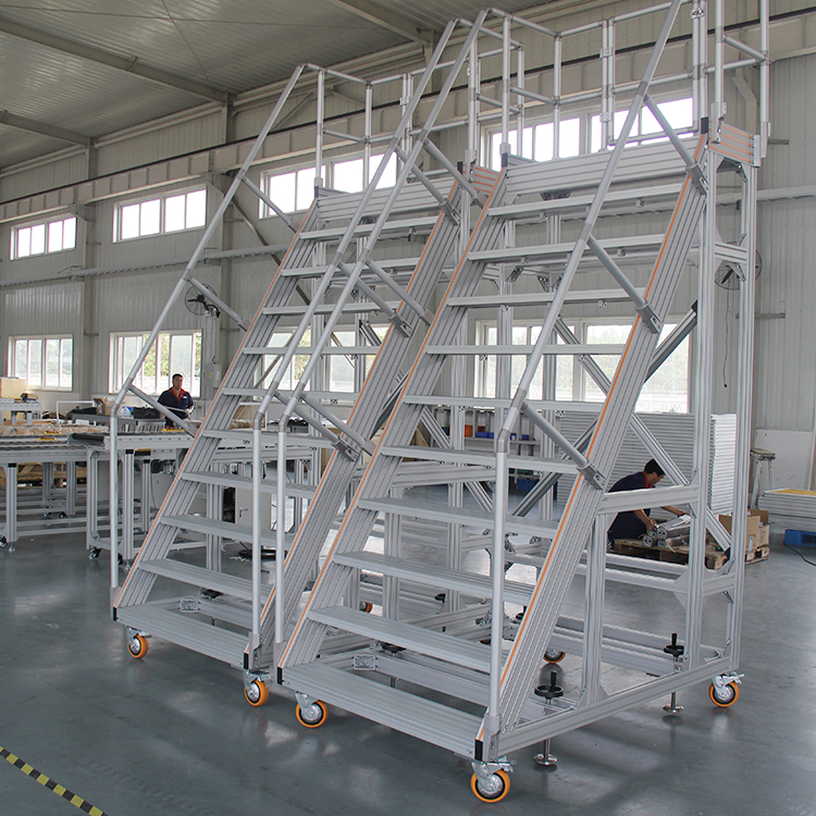 Supply of aluminum profile step workshop, industrial step bridge ladder, anti slip double sided handrail ladder, non-standard