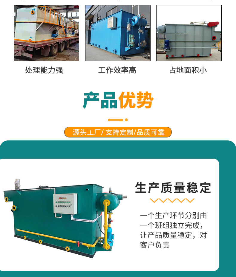 Fully automatic integrated sewage treatment equipment for washing, dyeing, slaughtering, and breeding wastewater using an air flotation machine with dissolved air and horizontal flow