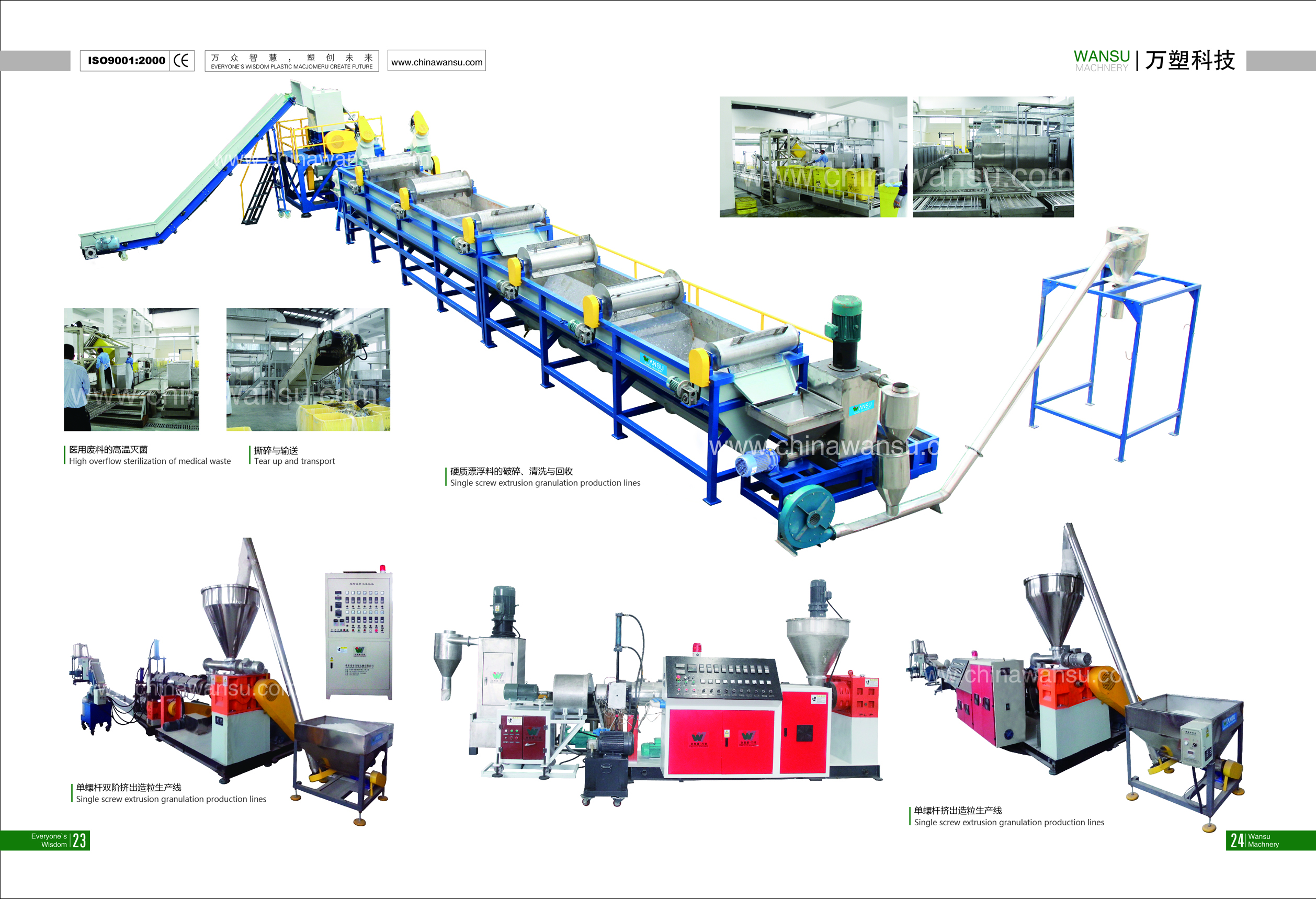 Wansu Machinery Supply Waste PET Bottle, Bottle, Sheet Recycling, Cleaning, and Granulation Production Line