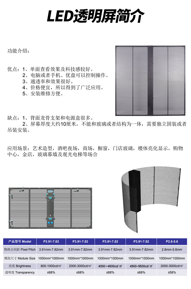 Transparent LED screen film display screen Indoor LED transparent screen customized according to needs