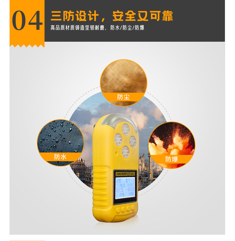 Four in one gas detector Huiruipu portable natural gas hydrogen sulfide carbon monoxide toxic alarm