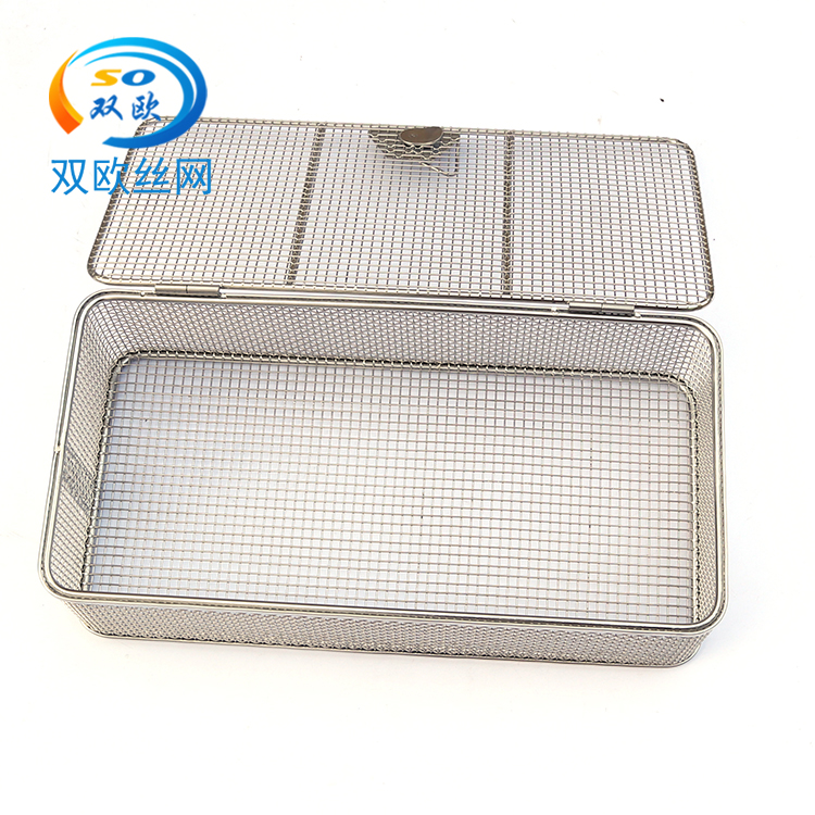 Double European wire mesh stainless steel medical cleaning and disinfection net basket, basket with cover, instrument loading basket, high-temperature sterilization box