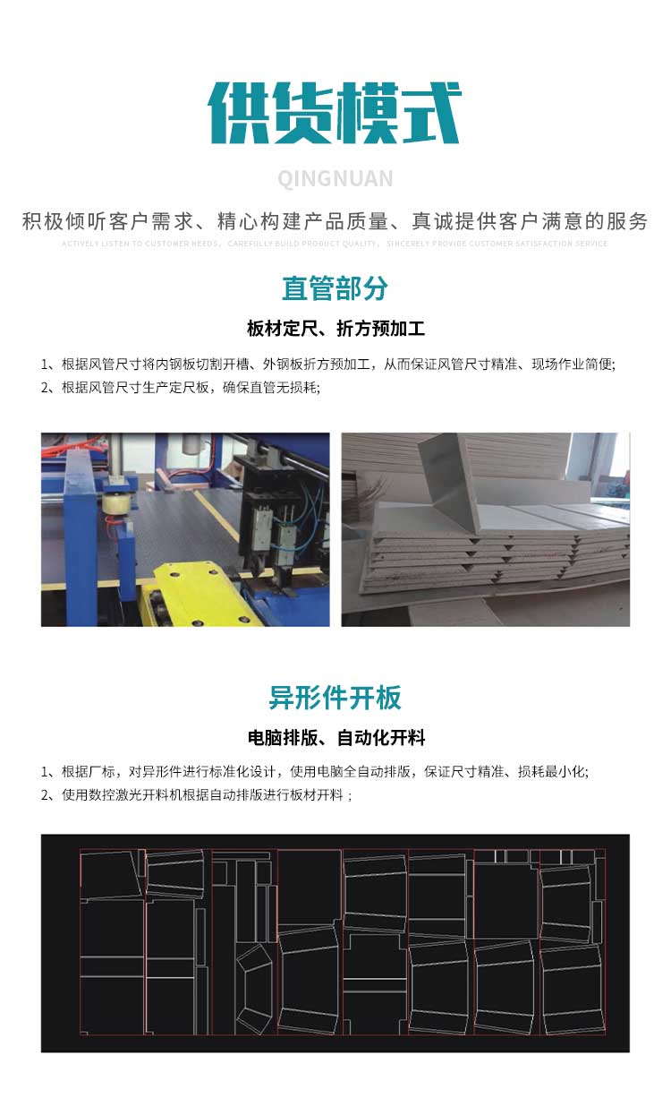 Magnesium high crystal fireproof air duct assembly type smoke exhaust pipe industrial integrated floating bead board