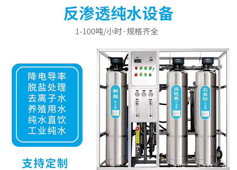 20 tons of reverse osmosis equipment, factory purified water equipment, power 6KW, conductivity<10um, desalination rate 97%