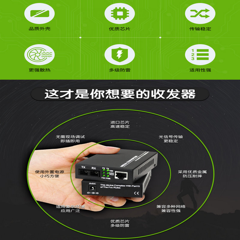 100Mbps multimode dual fiber optical transceiver SC interface, pair of optoelectronic converter network signal fiber extender