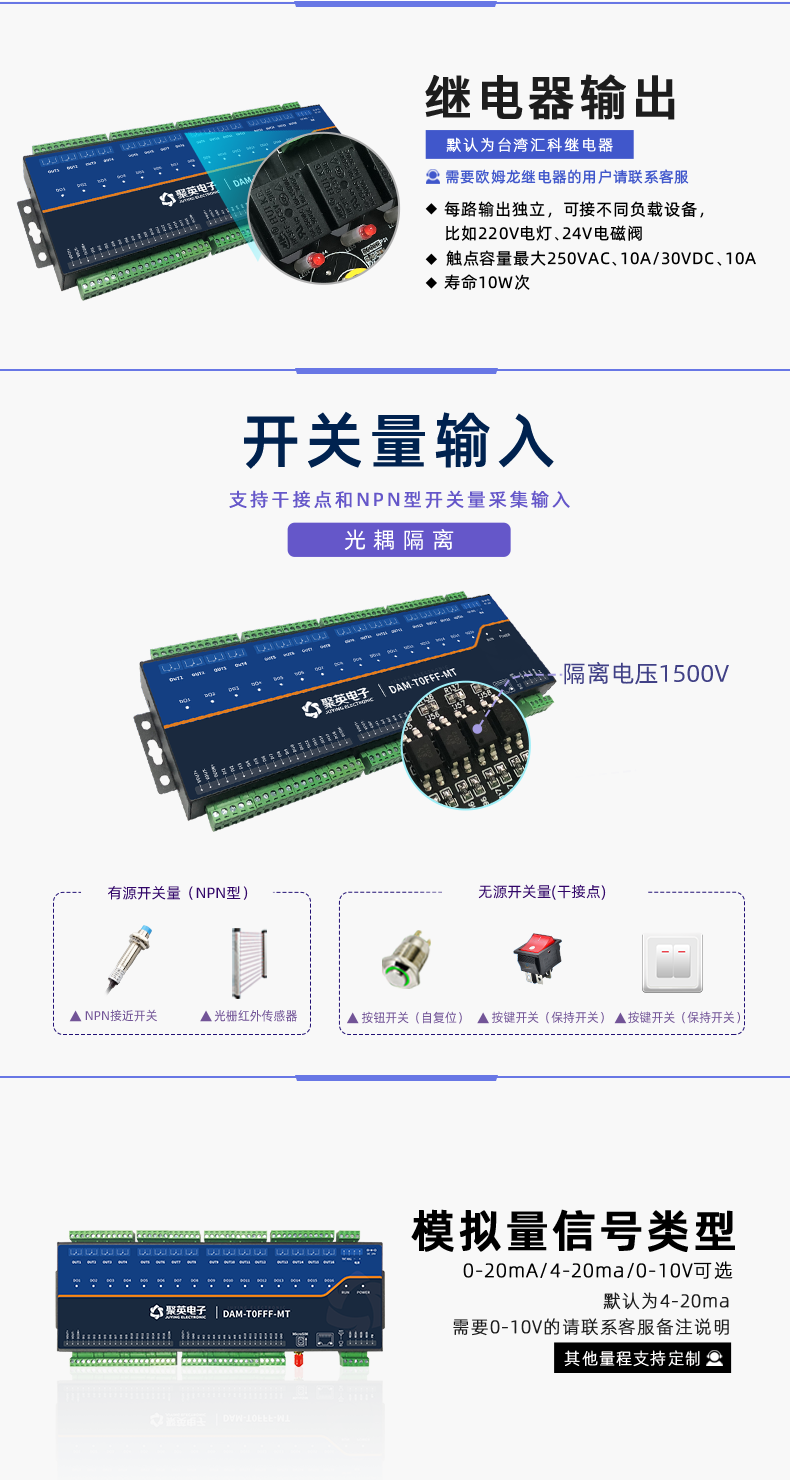 DAM0FFF-MT switch value acquisition output device analog input 16 channels intelligent water pump motor light remote control