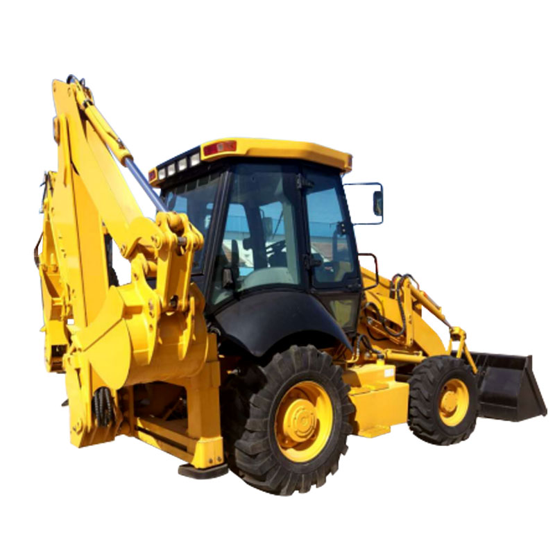 Lifting the Backhoe loader with busy front shovel and back shovel loader