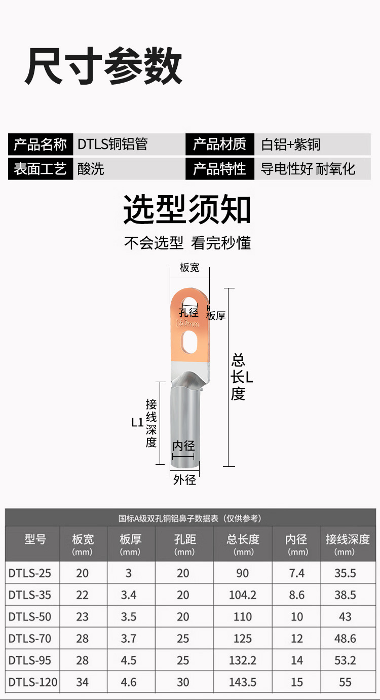 Double hole copper nose thickened tinned copper transition terminal block with double eyes DTS-16/25/35/50/70/630 flat