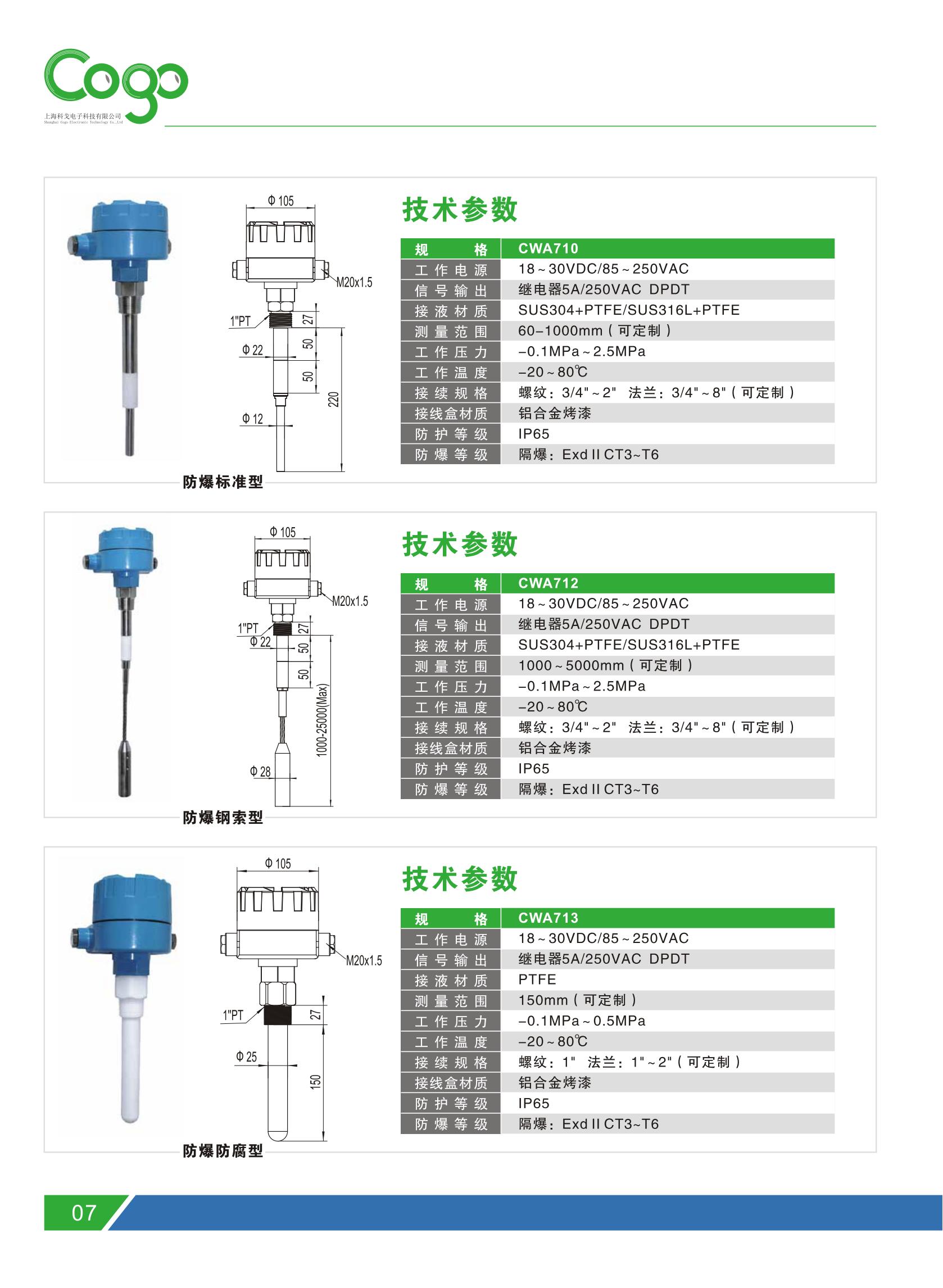 Kogo Electronics CWA713 explosion-proof and anti-corrosion RF capacitor level switch